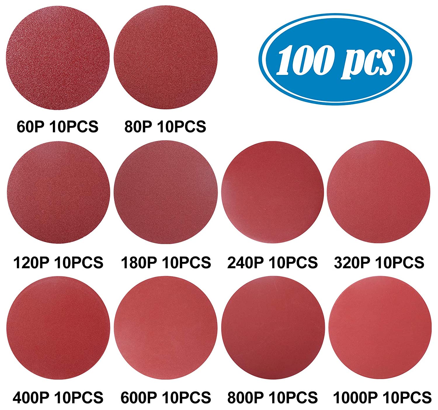 Premium sandpaper disc 6-inch 100-pack 60801201802403204006008001000 grit aluminum oxide self-adhesive sandpaper discs, suitable for random orbital sanders and belt sanders