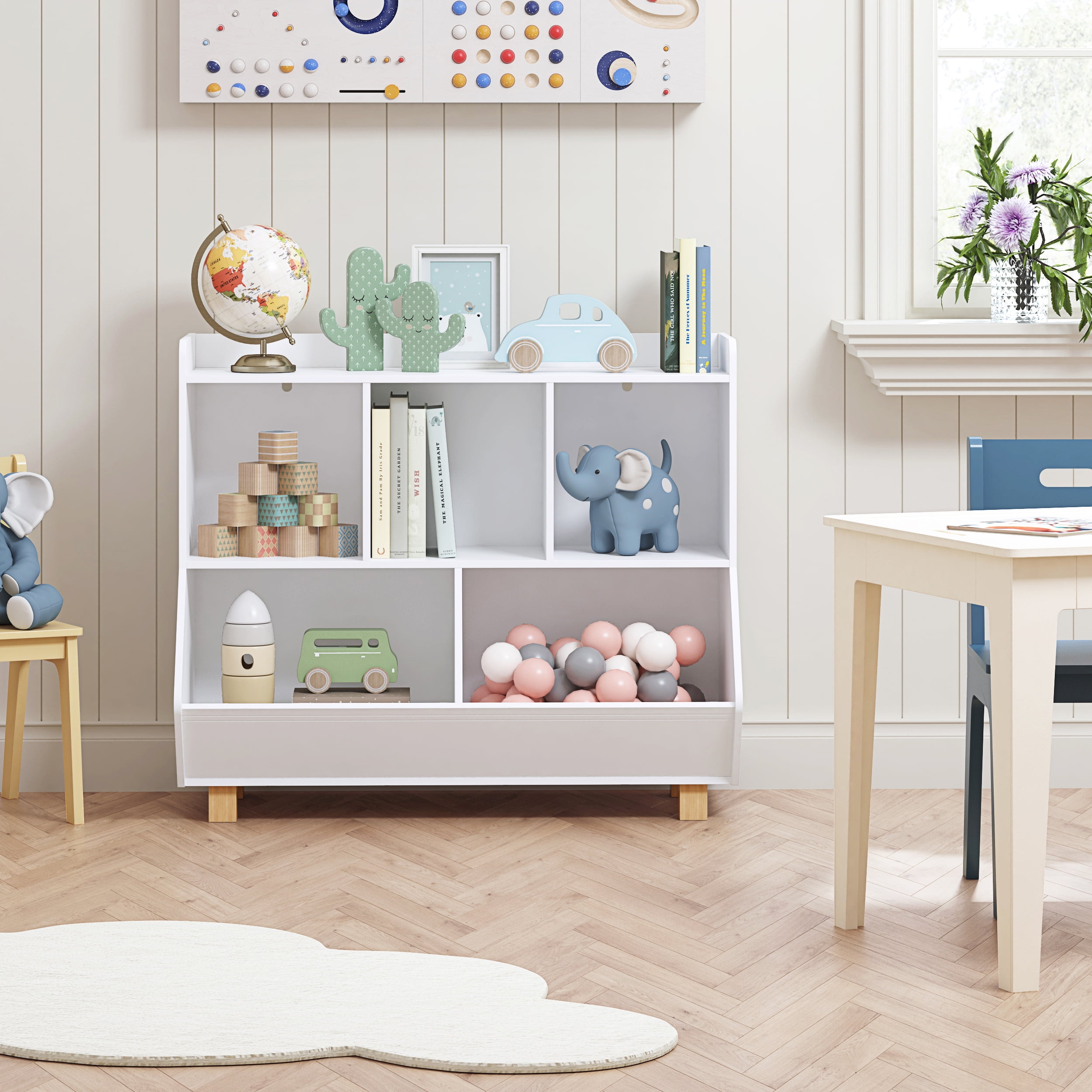 STAROUS 5-Cube Kids Bookshelf and Toy Organizer with Legs, White