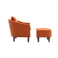 thumbnail image 5 of Upholstered Accent Chair with Ottoman Set, Mid Century Linen Single Sofa Chair with Curved Backrest, Comfy Living Room Chairs with Thick Seat Cushion for Reading Room, Bedoom, Office, Orange, 5 of 7