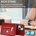 thumbnail image 6 of Crossbody Wallet Women Case for iPhone 15,Credit Card Pocket Zipper Pouch with Shoulder Strap, PU Leather Kickstand Back Flip Envelope Design For iPhone 15, Red, 6 of 13