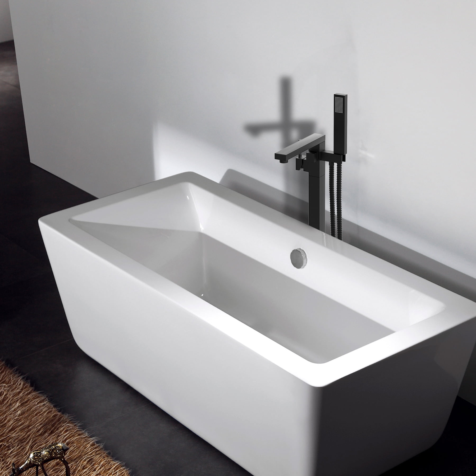 Freestanding Bathtub Faucet Floor Mount Tub Filler Single Handle Stainless Steel  Standing Bathtub Tap with Handheld Spray Swivel Right Angle Spout Brushed Nickel