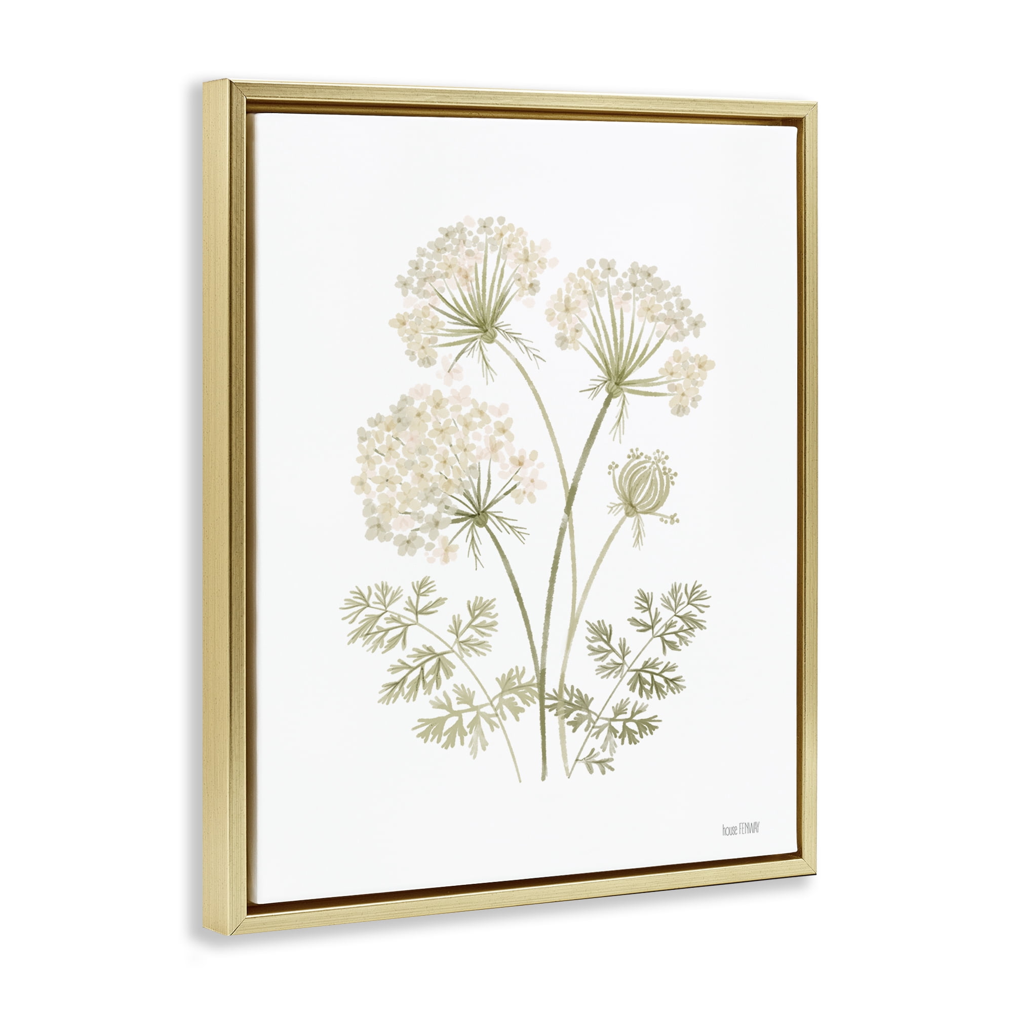 Stupell Industries Muted Cottage Dandelions Plants & Flowers Painting Gold Floater Framed Canvas Art Print Wall Art, 25 x 31