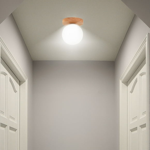 Zenithome Solid Wood LED Ceiling Light Fixture for Hallway Wardrobe Balcony, Natural Rubber Wood Body, Clear Glass Shade, Universal Bulb Holder, Durable Easy Clean Modern Lighting
