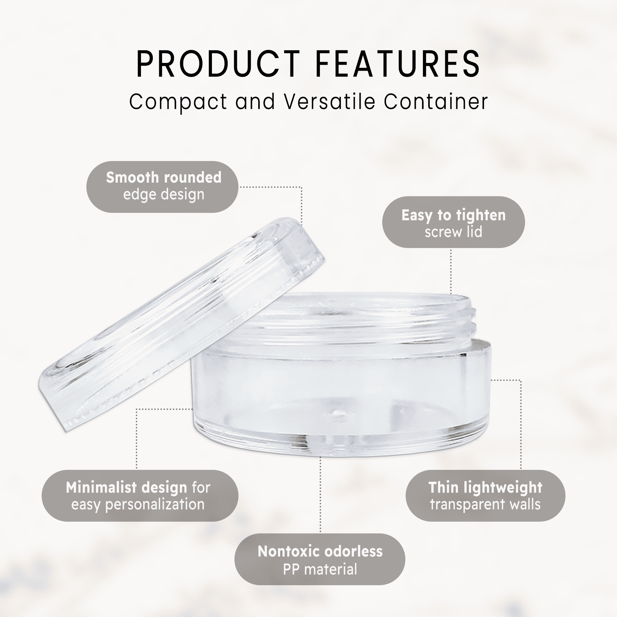 5g/5ml High Quality Acrylic Leak Proof Clear Container Jars (200 Jars)