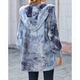 thumbnail image 3 of Women's Blue Tie Dye Soft Fleece Hooded Open Front Coat, 3 of 10