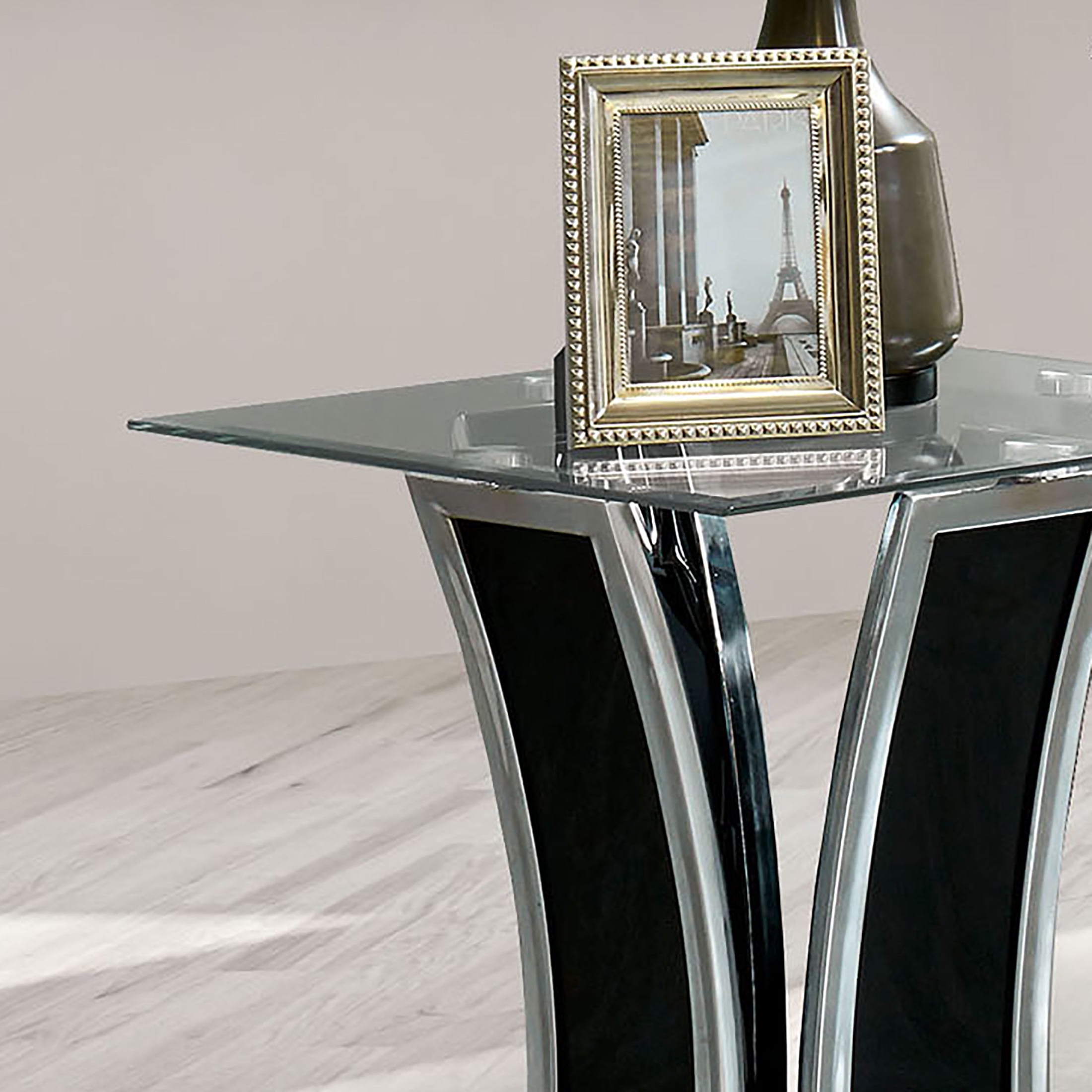 Furniture of America Julu Glass Top End Table, Glossy Black