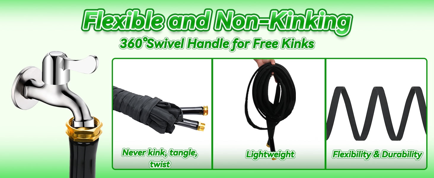 Sminiker Non-extendable 100-foot garden hose, With 10 types of nozzles, Lightweight, Not prone to bending, Suitable for outdoor garden lawns
