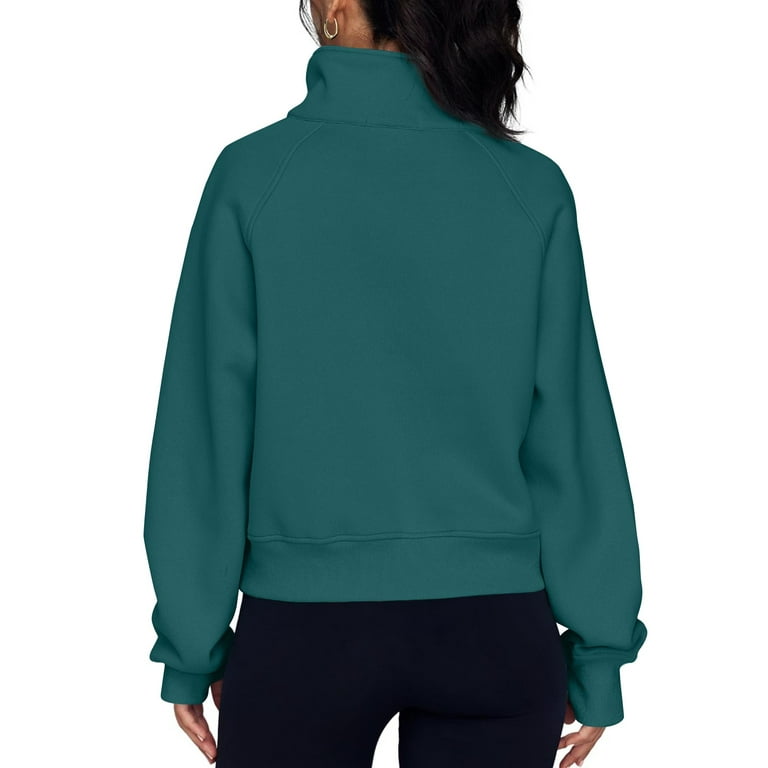 Susanny Womens Sweatshirt Dark Green Y2k with Pocket Half Zip
