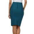 thumbnail image 2 of Petite High Waist Stretch Pencil Skirt with Shirred Waist Detail - Teal Blue - 2X, 2 of 4