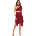 thumbnail image 3 of Jowowha Women Praise Dance Outfits Metallic Patchwork Worship Dancewear 2pcs Wide-Leg Pants Burgundy XXL, 3 of 7