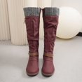 thumbnail image 4 of Women’s Knit Cuff Knee‑High Tall Boots, Side Zip Buckle Strap Winter Boots, Low Block Heel Warm Fashion Footwear, 4 of 7