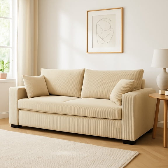 79'' Corduroy Loveseat Sofa Couch for Living Room,Modern Comfy Upholstered 2-Seater Couch for Bedroom,Apartment,Small Space,Cream White
