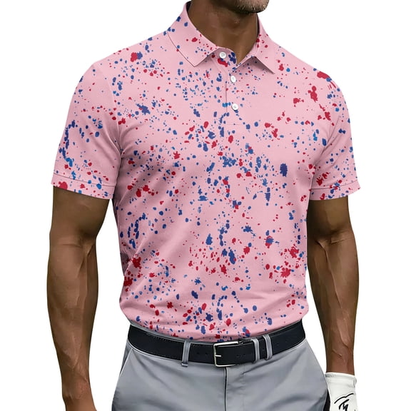 Short Sleeve Polo Shirts for Men Collared Button Down Polo Shirts Classic Casual Lightweight Polo Sweatshirt Solid Color Short Sleeve Golf Shirts,Pink 3XL