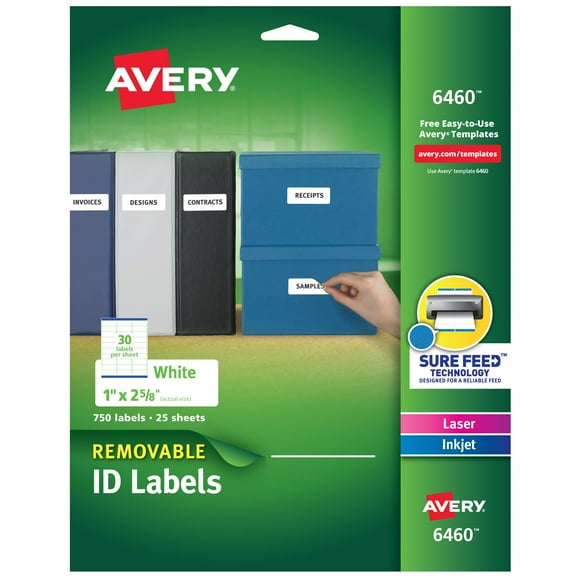 Avery Removable ID Labels, Sure Feed, 1" x 2-5/8", 750 Labels (6460) - 5 Pack