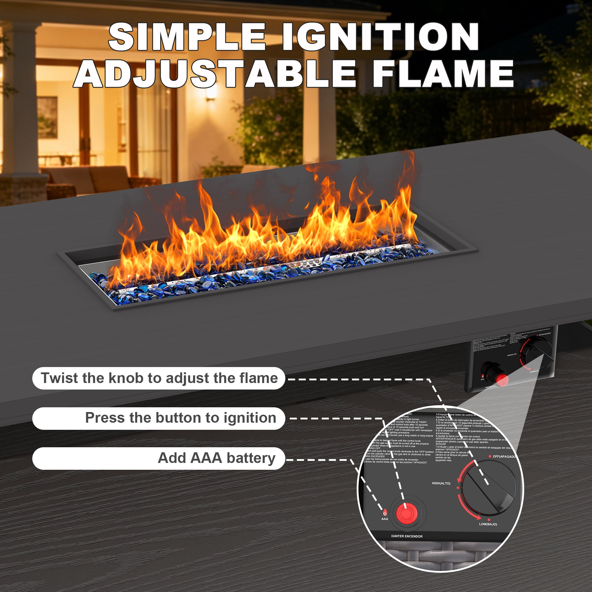 50'' Propane Fire Pit, 50,000 BTU Auto-Ignition Gas Fire Pit Table, Outdoor Fire Tables with Lid for Outside, Garden, Backyard