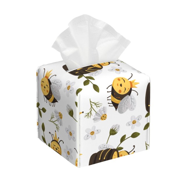 Balery Honey Bee Insect Porta Pañuelos de Cuero con Estampado – Funda Moderna Cuadrada para Caja de Pañuelos, Dispensador 5x5x5''