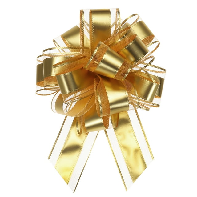 12pcs 9" Extra Large Pull Bow Metallic Gift Wrapping Bows Ribbon Organza Gold for Wedding Baskets Presents