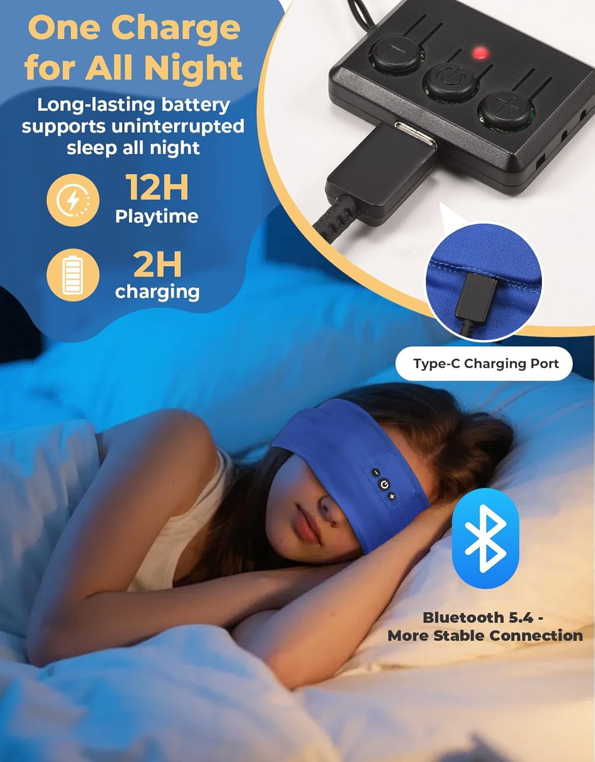 2PCS Sleeping Headphones, Headband Headphones with HD Stereo Speakers, Bluetooth for Sports, Running, Workouts, Yoga, Travel, Gift - &Blue