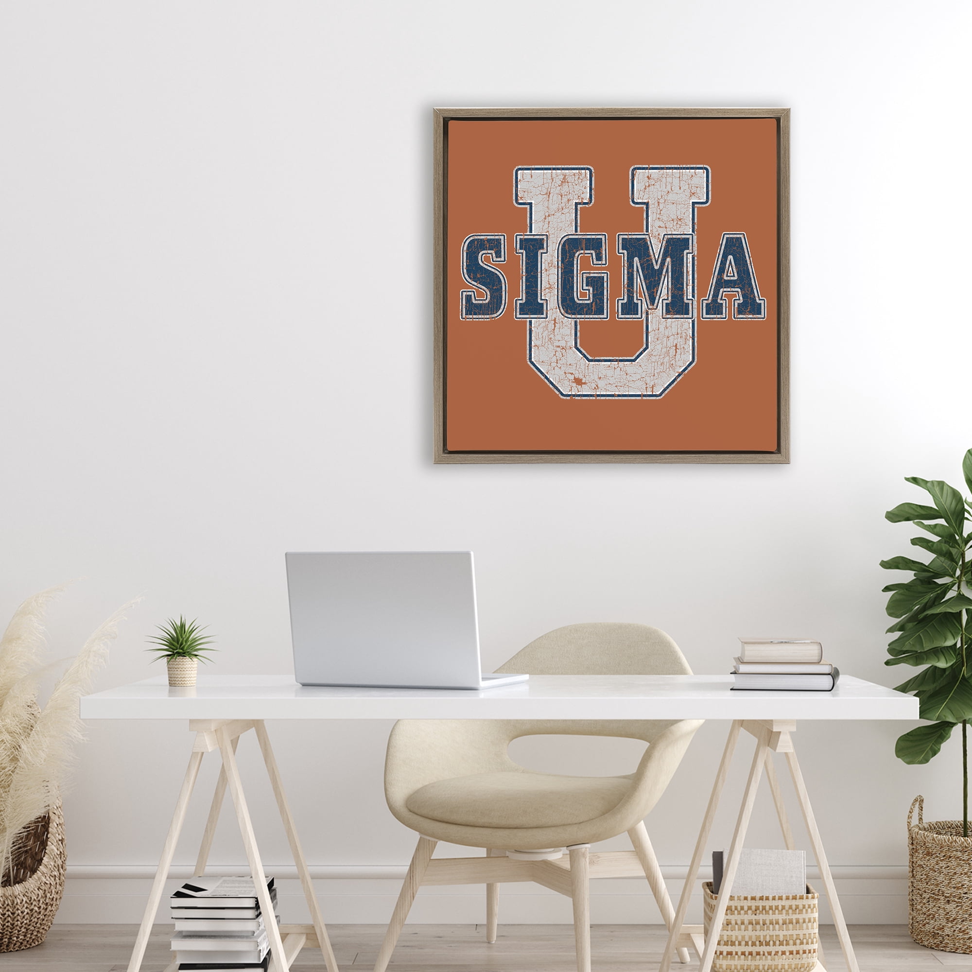 Stupell Industries Sigma University on Brown Brown Framed Floater Canvas Wall Art, design by Grotto Studios