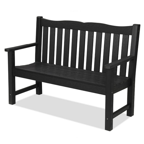 Stoog Two Person Outdoor Garden Bench with Armrest, Loveseat Porch Chair with 800 lbs Capacity, HIPS All-Weather for Patio Porch Backyard Park, Black