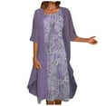 thumbnail image 2 of Liquidation des Fêtes 2022! Robes Printemps Été Mode Femmes Décontracté Imprimé Floral Col Rond Sans Manches Robe Manteau Solide Ensemble Deux Pièces, 2 of 6