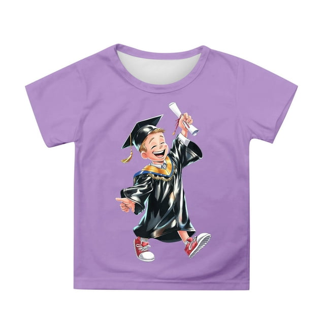 Hiiyo Little Girls Graduation Graphic Tee Cartoon Short Sleeve Crew T-Shirt, Sizes 3-13