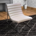 thumbnail image 6 of Benzara Leather Upholstered Lounge Chair with Channel Tufting Details and Steel Frame, White and Silver-Color:White and Silver, 6 of 6