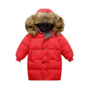 Black Friday Deals Clearence! 2021 PEZHADA Thicken Warm Kids Down Coat Winter Hooded Long Boys Girls Cotton Down Jackets Outerwears Children Clothing Red 7-8 Years
