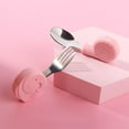 thumbnail image 1 of Cute Spoon Fork Set Toddler Dinnerware Silicone Children Utensil Baby Gadgets Stainless Steel Tableware Set PINK, 1 of 8