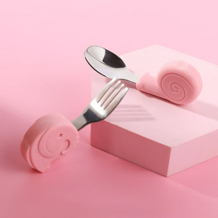 

Cute Spoon Fork Set Toddler Dinnerware Cutlery Tableware Set Baby Gadgets Stainless Steel Children Utensil PINK