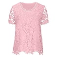 thumbnail image 4 of kaondbfi Summer Tops for Women Lace Crochet Embroidery Crewneck T Shirts Casual Short Sleeve Elegant Work Blouses Womens Essentials Fashion Clothing, 4 of 5