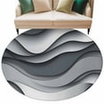 thumbnail image 2 of 5ft Round Rug, Black Gray Ombre Non-Skid Rubber Backing Large Area Rugs - Living Room Bedroom Home Office, Modern Abstract Moire Art Geometric Indoor Floor Mat Carpets Washable Rug, 2 of 9