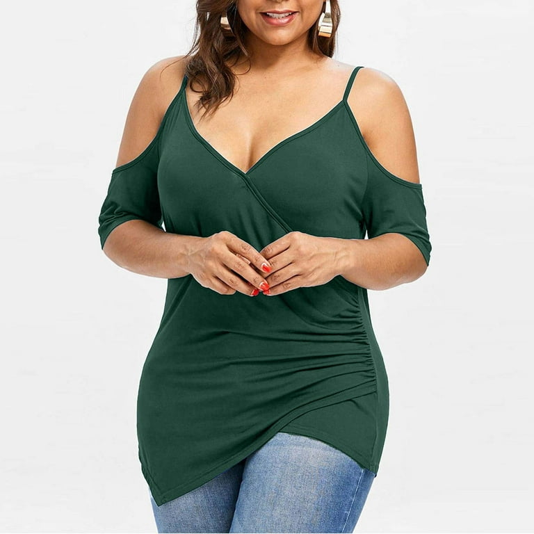Aboser Womens Cold Shoulder Cami Tops Plus Size Half Sleeve Tank