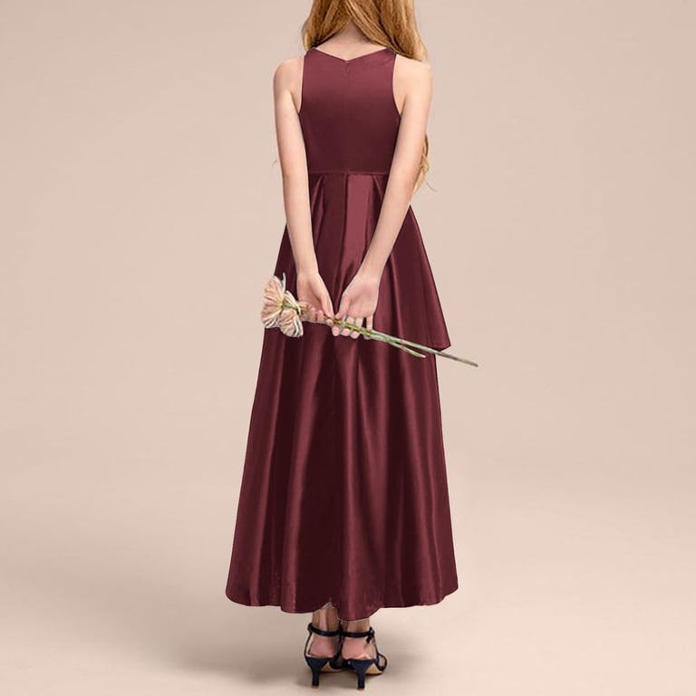 girls formal dress size 10 Xudanell Girls Dresses Size 10-12 Satin Girl Formal Dresses Crew Neck  Sleeveless Stretch for Weddings