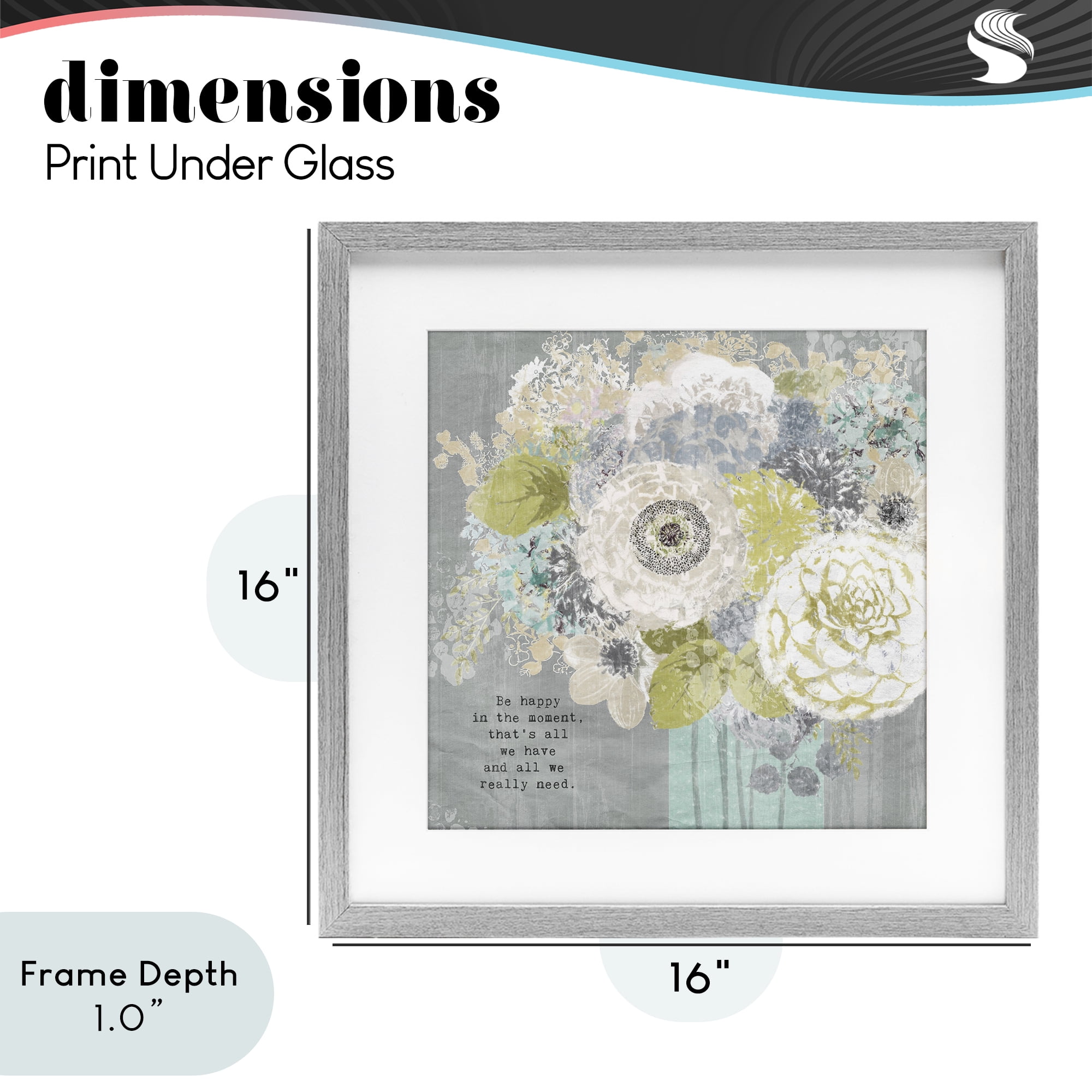 Stupell Industries Happy In The Moment Gray Framed Print Under Glass, design by Suzanne Nicoll