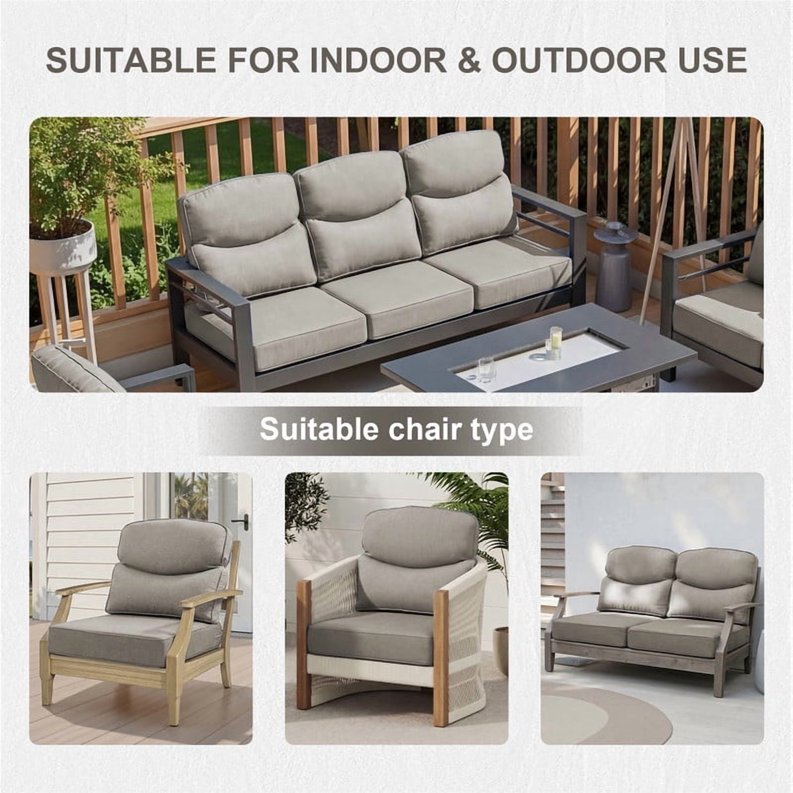 Opohoro Outdoor Deep Seat Cushion Set, 22"x24"x6", UV Resistant & Water Resistant Comfortable Furniture Cushions for Patio Sofa, Chair, Loveseat