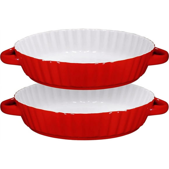 Bruntmor Moule à Tarte en Céramique Rouge 9,5 Pouces" avec Poignées (Ensemble de 2)