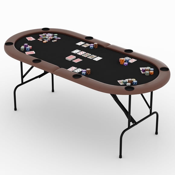 Yeshouse Mesa de póker ovalada de 180 cm para 8 jugadores, mesa de casino plegable con patas plegables, portavasos y riel acolchado resistente al agua, mesa portátil para Texas Hold'em y Blackjack