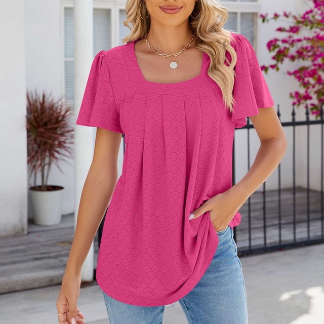 T-Shirts Aqestyerly Hauts pour Femmes en Liquidation, T-Shirt Décontracté pour Femmes à Manches Courtes, Col Rond Uni, Mode