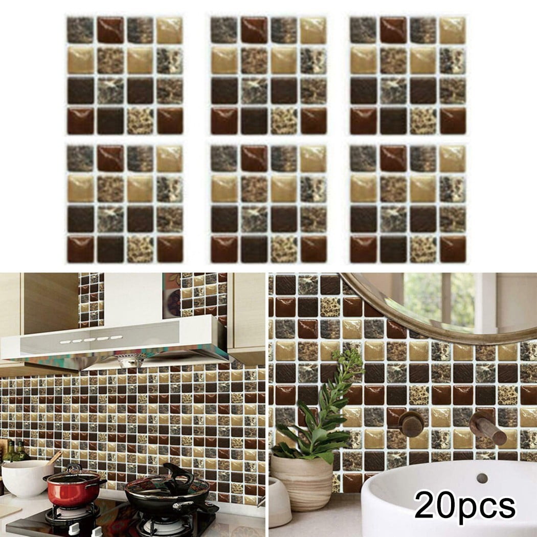 20 Pieces of Self Adhesive Mosaic Crystal Tile Stickers Bathroom Kitchen Wall Decoration Clearance
