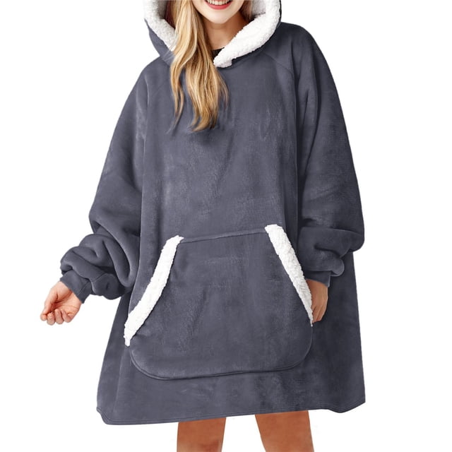 Sudadera con Capucha Tipo Manta para Mujer, de Forro , Cálida y Acogedora, con Bolsillo. Gris de Gamuza Talla Única
