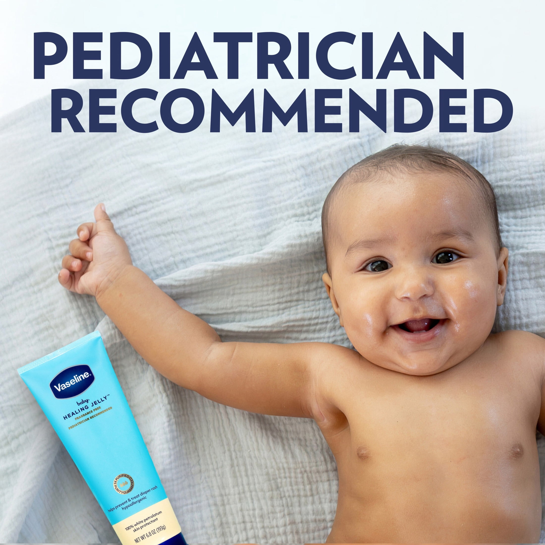 Vaseline Baby Healing Jelly For Preventing & Treating Diaper Rash, 100% White Petrolatum Skin Protectant With A Hypoallergenic, Pediatrician-Recommended Formula, 6.8 oz 1 Count