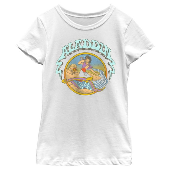Girl's Aladdin Retro Carpet Surfing Graphic Tee White Large