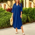 thumbnail image 2 of Bxsruta Womens Button Down Shirt Dress Casual Long Sleeve Collared Midi Dresses Beach Cover Up, 2 of 7