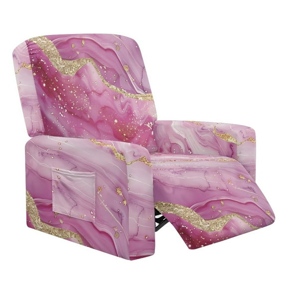 SCRAWLGOD Marble Print Golden Pink Recliner Slipcovers 4-Pieces Lazyboy Recliner Cover Recliner Couch Coverswith Storage Pocket Furniture Protector for Living Room