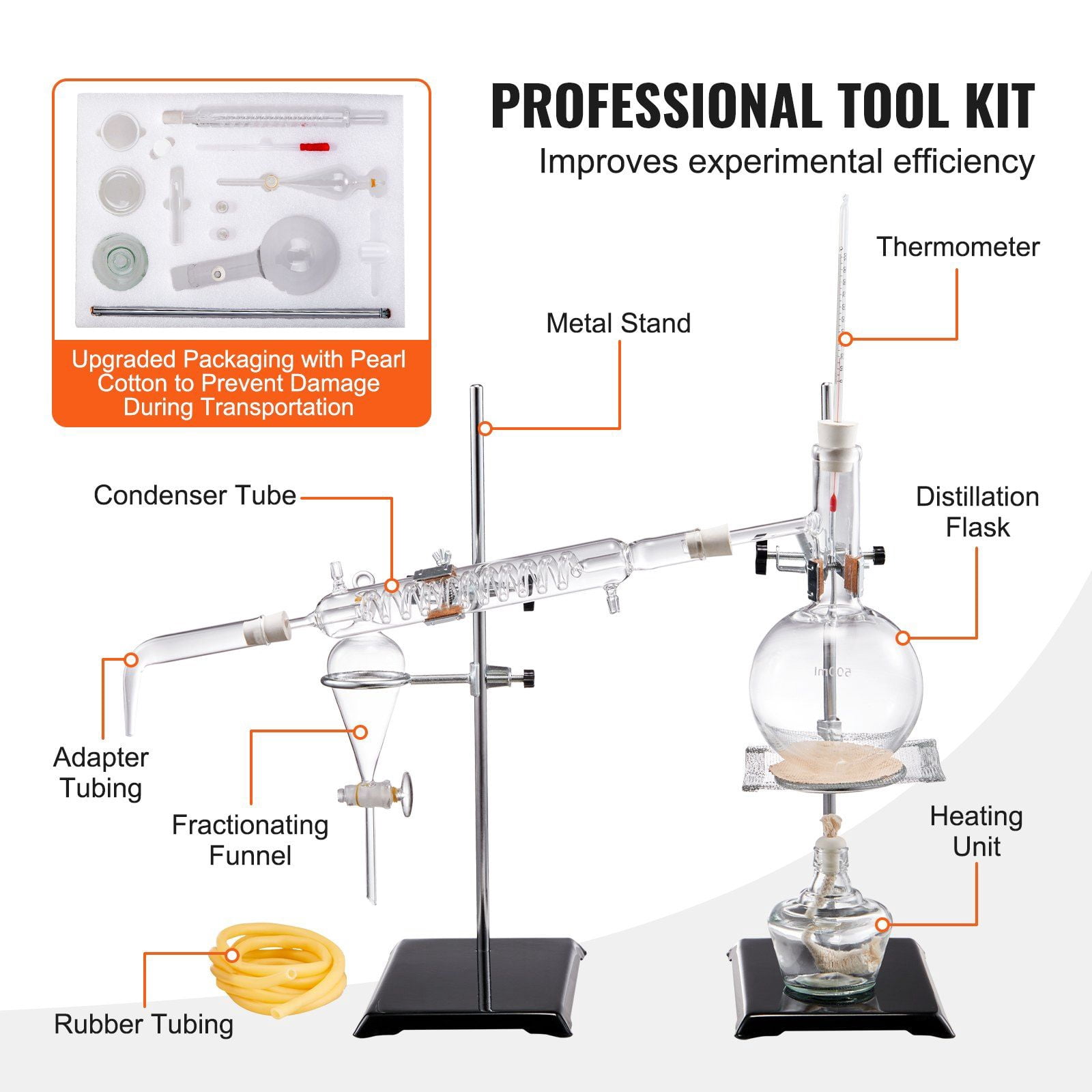 500ml Essential Oil Distillation Kit 3.3 Boro Lab Glassware Set with Alcohol Lamp Ceramic Mesh 24 40 Joint 28 Pcs