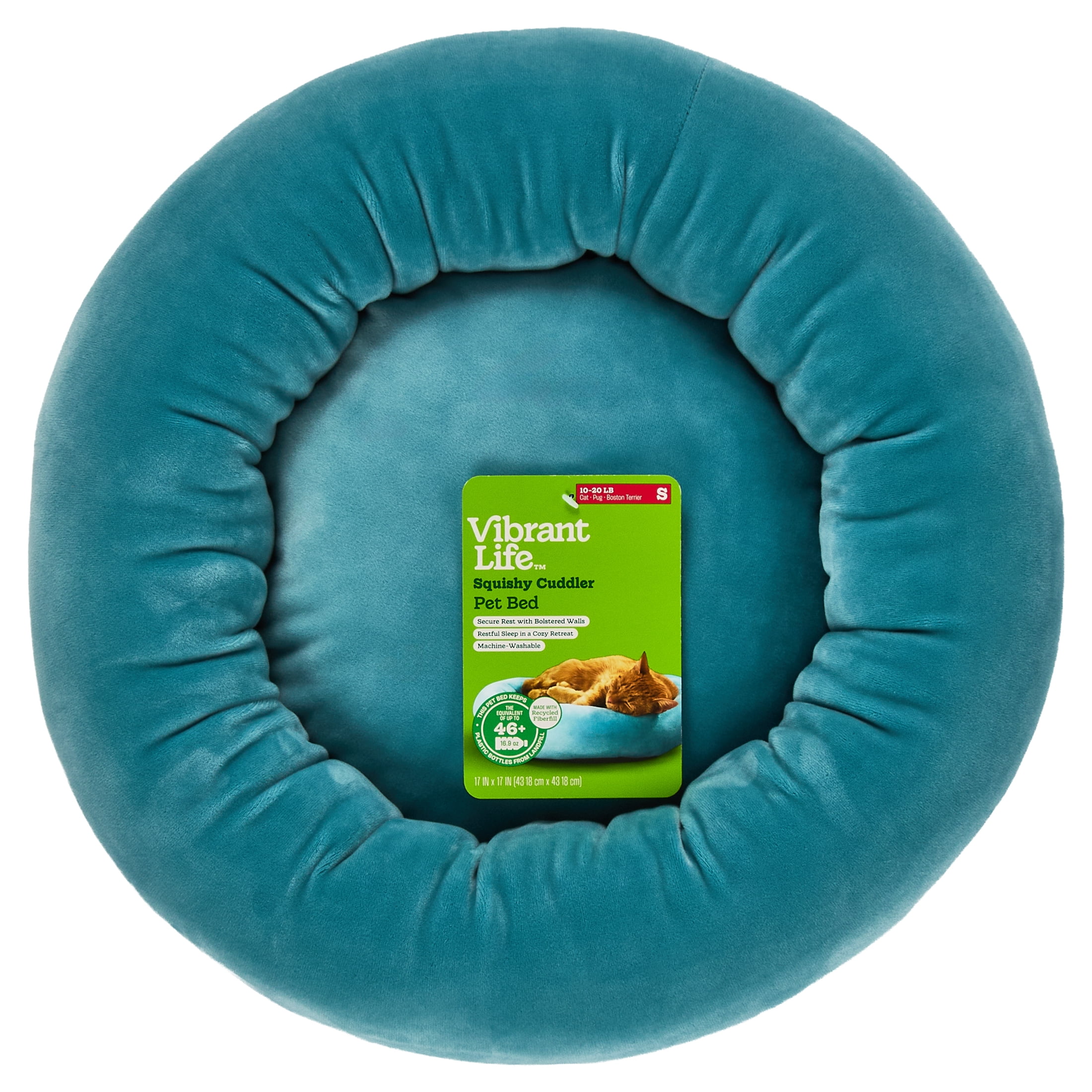 Vibrant Life Small Squishy Cuddler Pet Bed, Blue, 17"