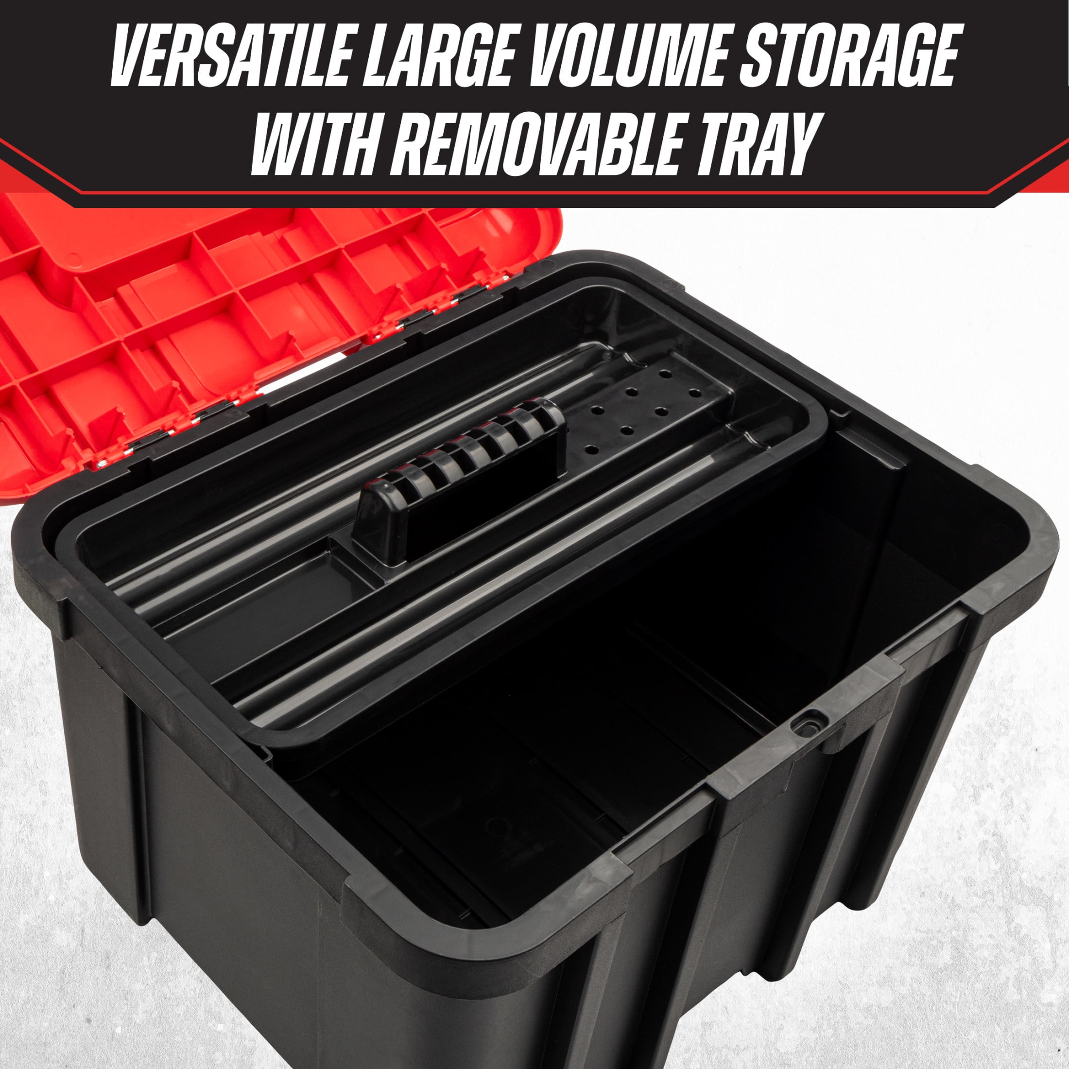Stalwart Plastic Tool Box Organizer - 18.7” Extra Large Portable Toolbox with Removable Tray, Red
