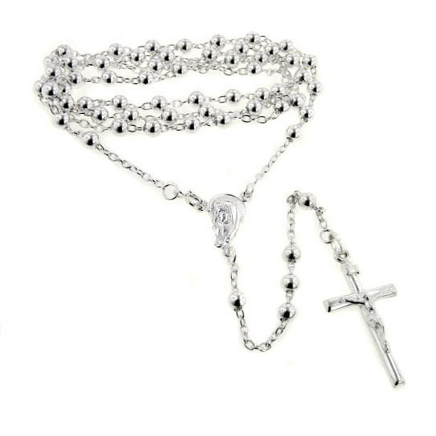 Silver Insanity Catholic Sterling Silver Rosary Beads 24" Necklace