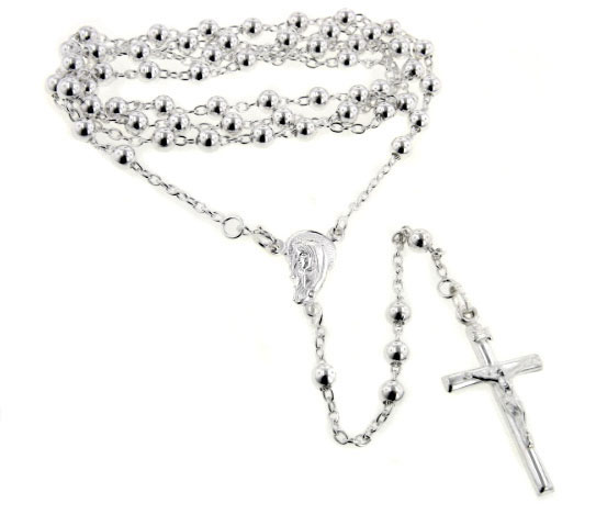 925 Sterling Silver Rosary Cross Necklace – Virgin Mary Prayer Beads, 19 Inches